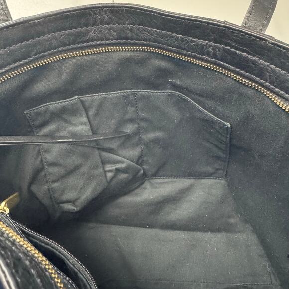 FOSSIL EMMA TOTE Top Zipper Black Hand Bag Strap Soft Leather - Picture 4 of 9